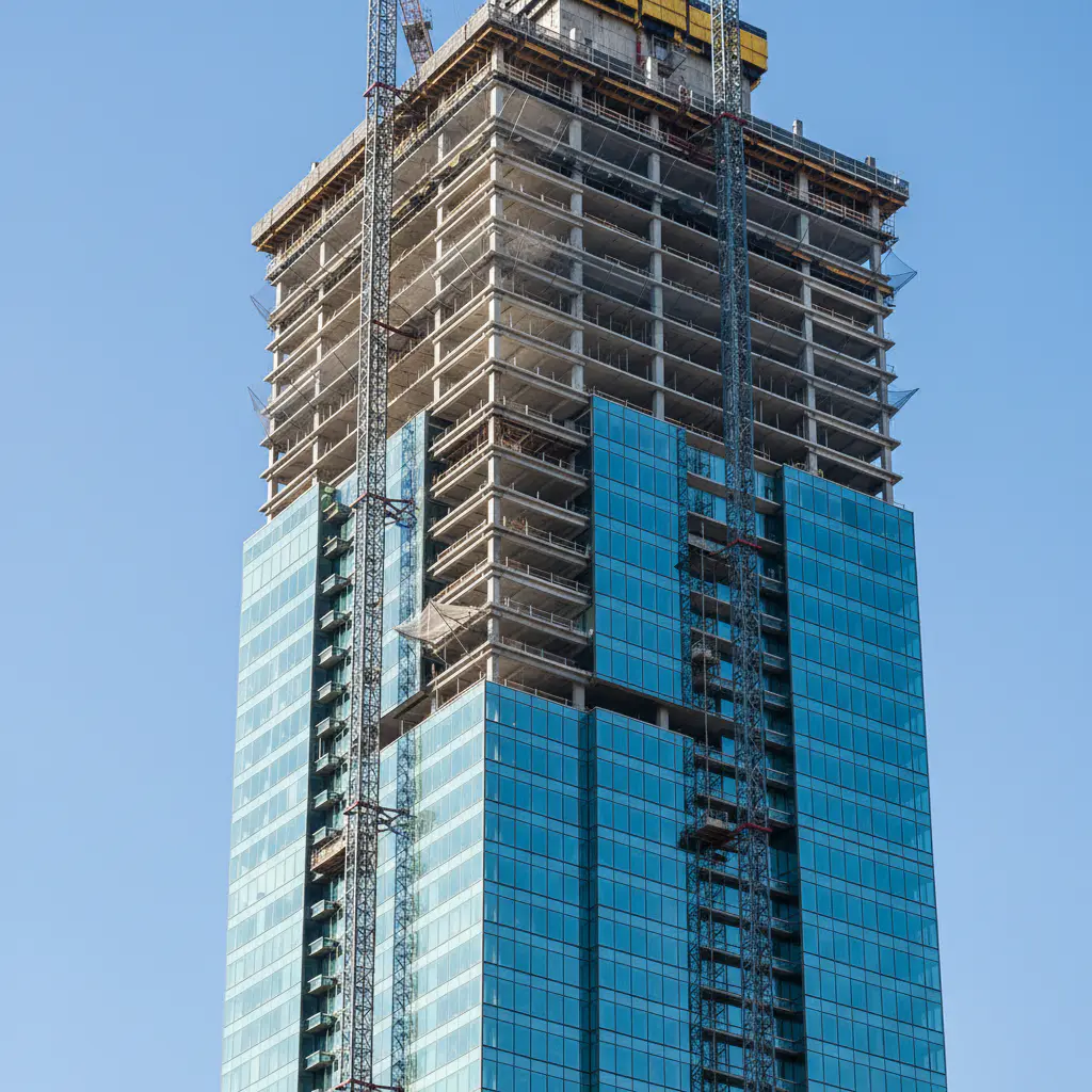Skyscraper construction against blue sky