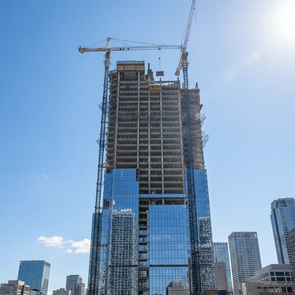 Skyscraper construction against blue sky