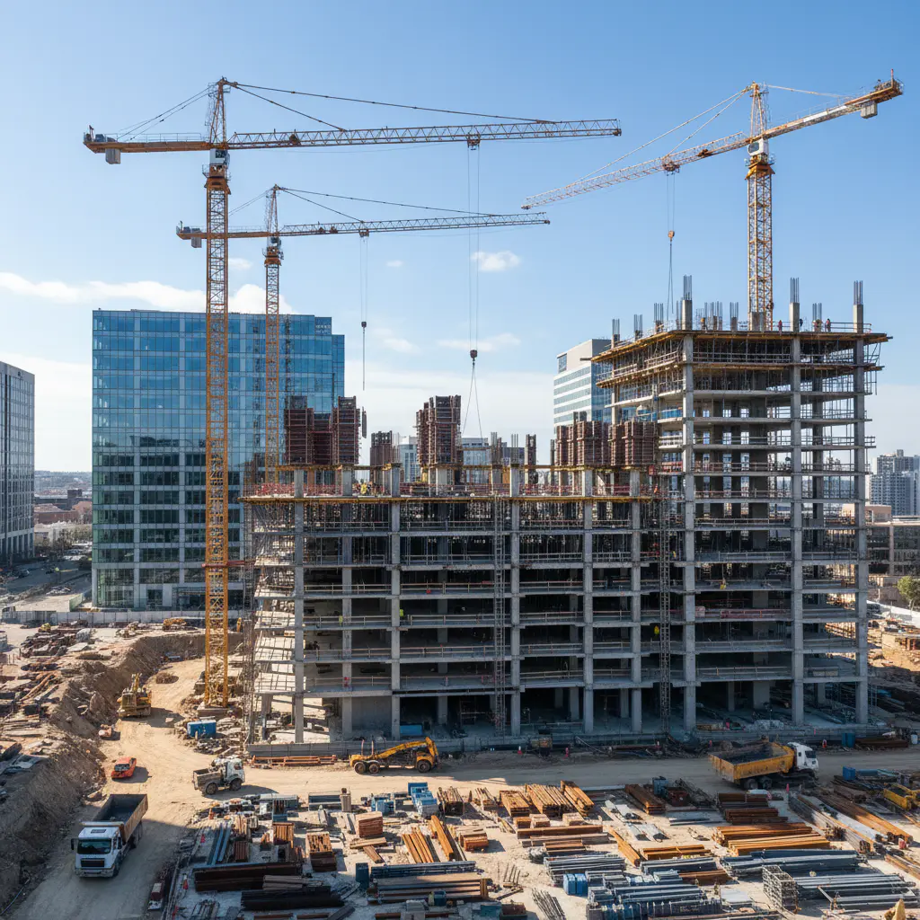 Active construction site with cranes