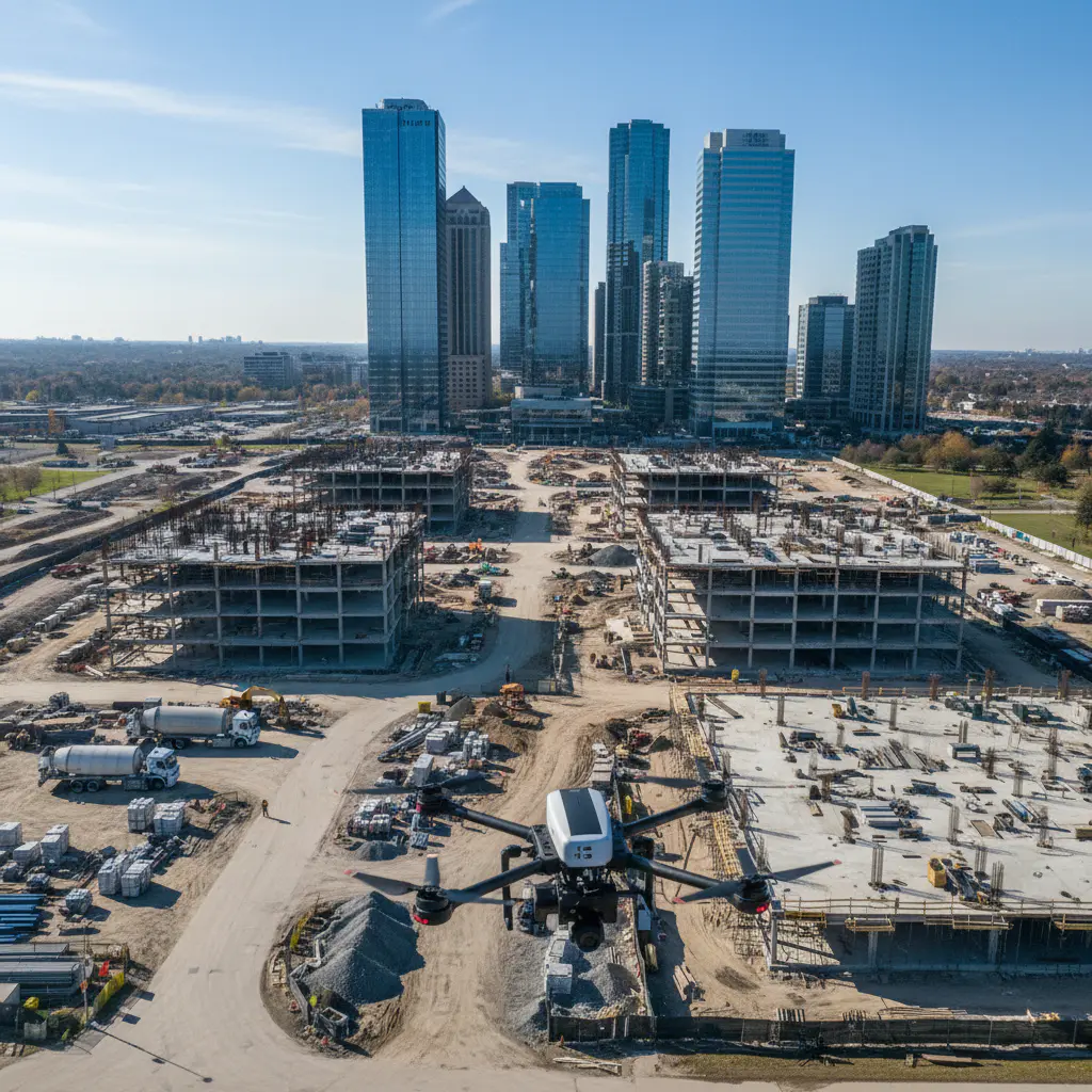 Drone surveying a construction site