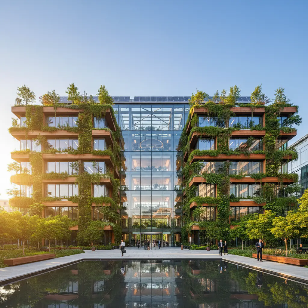 Modern sustainable building with greenery